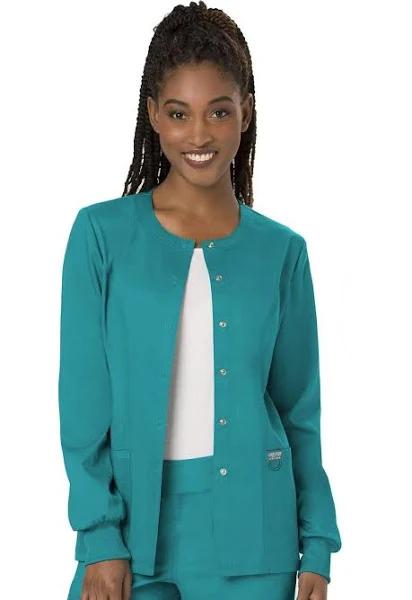 Cherokee Ww310 Snap Front Warm-Up Jacket, 78% Poly 20% Rayon, 2% Spandex , Warm Up Jacket, WW Revolution - Teal Blue, XXS