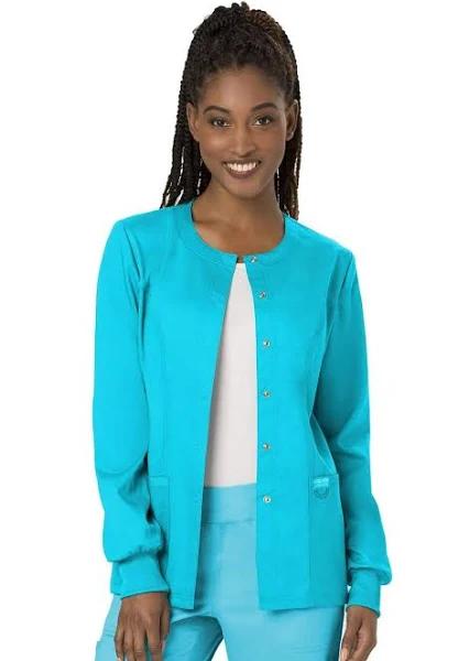 Cherokee Ww310 Snap Front Warm-Up Jacket, 78% Poly 20% Rayon, 2% Spandex , Warm Up Jacket, WW Revolution - Turquoise, 3XL