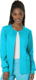Cherokee Ww310 Snap Front Warm-Up Jacket, 78% Poly 20% Rayon, 2% Spandex , Warm Up Jacket, WW Revolution - Turquoise, M