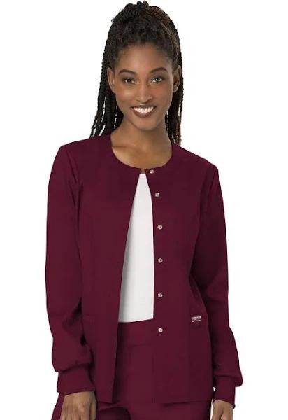 Cherokee Ww310 Snap Front Warm-Up Jacket, 78% Poly 20% Rayon, 2% Spandex , Warm Up Jacket, WW Revolution - Wine, 4XL