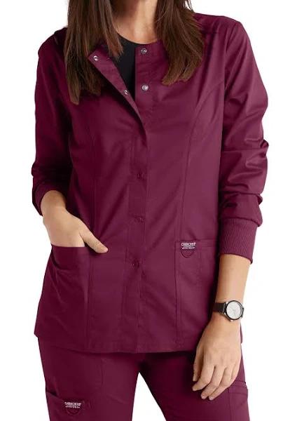Cherokee Ww310 Snap Front Warm-Up Jacket, 78% Poly 20% Rayon, 2% Spandex , Warm Up Jacket, WW Revolution - Wine, 5XL