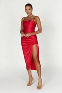 Claudette Satin Drape Midi Dress | Red | MESHKI Sale Dresses | Size L | in Multiple Sizes & Styles | AfterPay Available