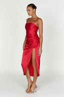 Claudette Satin Drape Midi Dress | Red | MESHKI Sale Dresses | Size L | in Multiple Sizes & Styles | AfterPay Available