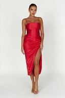 Claudette Satin Drape Midi Dress | Red | MESHKI Sale Dresses | Size L | in Multiple Sizes & Styles | AfterPay Available