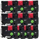 Compatible 10 x PT-1650 Tape Brother PT1650 24mm Black Text On Red Laminated Tape - 8 Meters