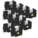 Compatible 10 x PT-1950 Tape Brother PT1950 12mm Black Text On Silver Laminated Tape - 8 Meters