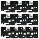 Compatible 10 x PT-2430PC Tape Brother PT2430PC 6mm Black Text On White Flexible ID Laminated Tape - 8 Metres