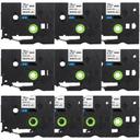 Compatible 10 x PT-2430PC Tape Brother PT2430PC 6mm Black Text On White Flexible ID Laminated Tape - 8 Metres