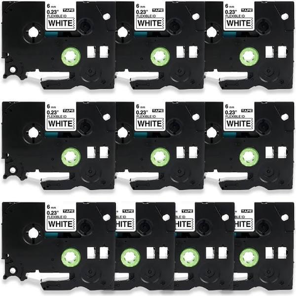 Compatible 10 x PT-2430PC Tape Brother PT2430PC 6mm Black Text On White Flexible ID Laminated Tape - 8 Metres