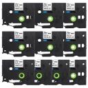 Compatible 10 x PT-2730 Tape Brother PT2730 18mm Black Text On White Fabric Tape - 3 Meters