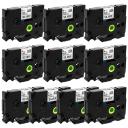 Compatible 10 x PT-3600 Tape Brother PT3600 6mm Black Text On Silver Laminated Tape - 8 Meters