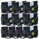 Compatible 10 x PT-9600 Tape Brother PT9600 18mm Blue Text On White Fabric Tape - 3 Meters