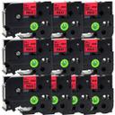 Compatible 10 x PT-9800PCN Tape Brother PT9800PCN 24mm Black Text On Red Laminated Tape - 8 Meters