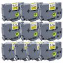 Compatible 10 x PT-9800PCN Tape Brother PT9800PCN 24mm Black Text On Yellow Fluorescent Laminated Tape - 5 Meters