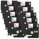 Compatible 10 x PT-D450 Tape Brother PTD450 18mm Red Text On White Fabric Tape - 3 Meters