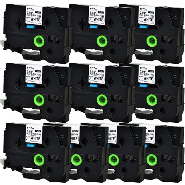 Compatible 10 x PT-D600 Tape Brother PTD600 17.7mm Black Text On White Heat Shrink Tube Tape