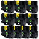 Compatible 10 x PT-D600 Tape Brother PTD600 24mm Black Text On Yellow Flexible ID Laminated Tape - 8 Metres