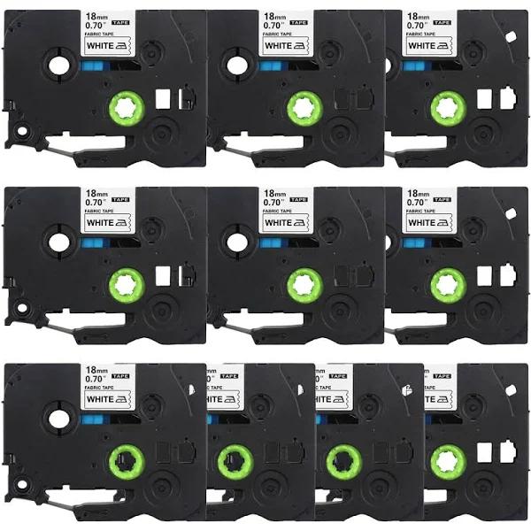 Compatible 10 x PT-H300Li Tape Brother PTH300Li 18mm Black Text On White Fabric Tape - 3 Meters