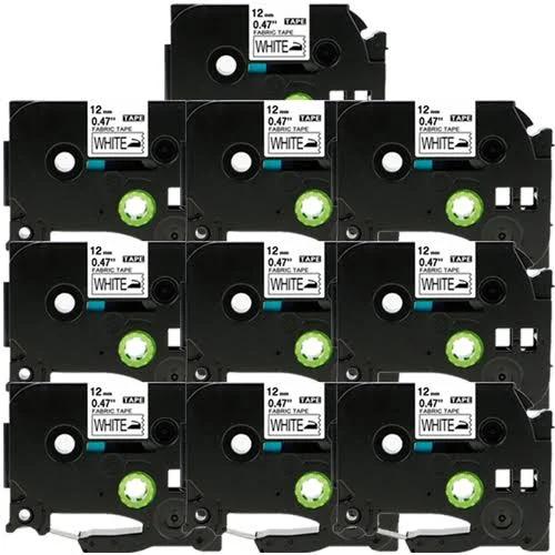 Compatible 10 x PT-P700 Tape Brother PTP700 12mm Black Text On White Fabric Tape - 3 Meters