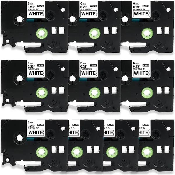 Compatible 10 x PT-P710BT Tape Brother PTP710BT 6mm Black Text On White Flexible ID Laminated Tape - 8 Metres