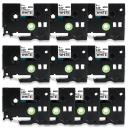 Compatible 10 x PT-P750W Tape Brother PTP750W 6mm Black Text On White Flexible ID Laminated Tape - 8 Metres