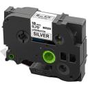 Compatible 10 x PT-P950NW Tape Brother PTP950NW 12mm Black Text On Silver Laminated Tape - 8 Meters