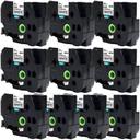 Compatible 10 x PT9200DX Tape Brother PT-9200DX 24mm Black Text On White Flexible ID Laminated Tape