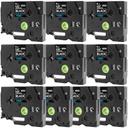 Compatible 10 x PT9600 Tape Brother PT-9600 18mm White Text On Black Laminated Tape - 8 Meters