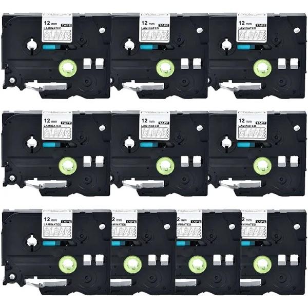 Compatible 10 x PTD450 Tape Brother PT-D450 12mm White Text On Clear Laminated Tape - 8 Meters