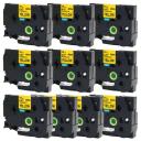 Compatible 10 x PTD600 Tape Brother PT-D600 12mm Black Text On Yellow Flexible ID Laminated Tape