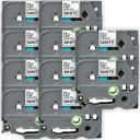 Compatible 10 x PTD610BT Tape Brother PT-D610BT 12mm Black Text On Clear Laminated Tape - 8 Meters