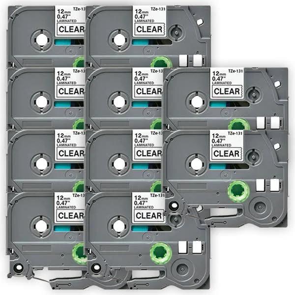 Compatible 10 x PTD610BT Tape Brother PT-D610BT 12mm Black Text On Clear Laminated Tape - 8 Meters