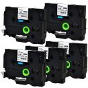 Compatible 10 x PTD800W Tape Brother PT-D800W 18mm White Text On Black Laminated Tape - 8 Meters