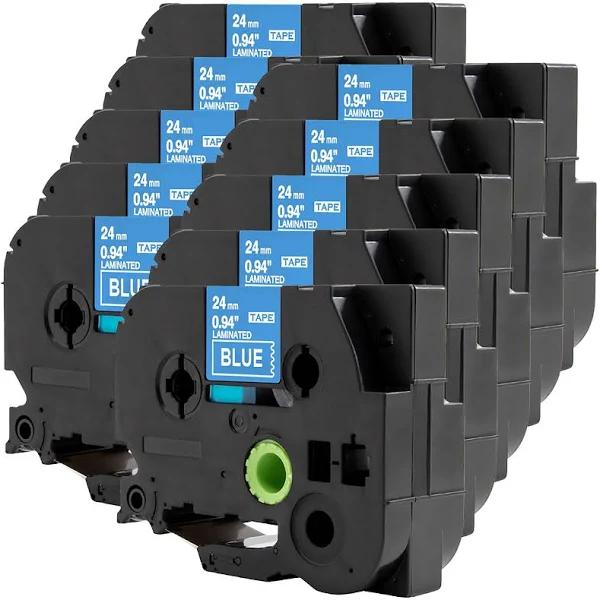 Compatible 10 x PTP700 Tape Brother PT-P700 24mm White Text On Blue Laminated Tape - 8 Meters