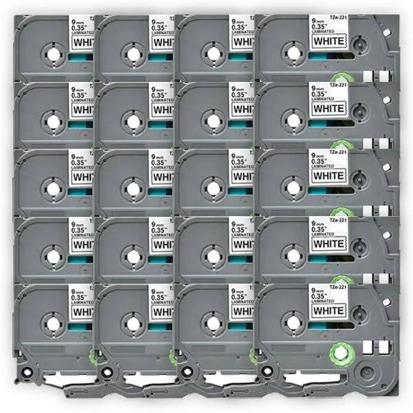 Compatible 20 x PTD610BT Brother PT-D610BT 9mm Black Text On White Laminated Tape - 8 Meters