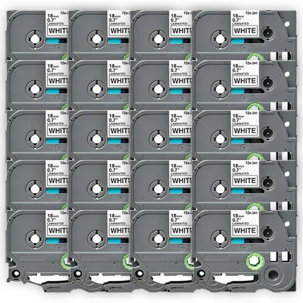 Compatible 20 x PTD610BT Tape Brother PT-D610BT 18mm Black Text On White Laminated Tape - 8 Meters