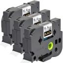 Compatible 3 x PT-1830SP Tape Brother PT1830SP 18mm Gold Text On Black Laminated Tape - 8 Meters