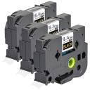 Compatible 3 x PT-1830SP Tape Brother PT1830SP 18mm Gold Text On Black Laminated Tape - 8 Meters