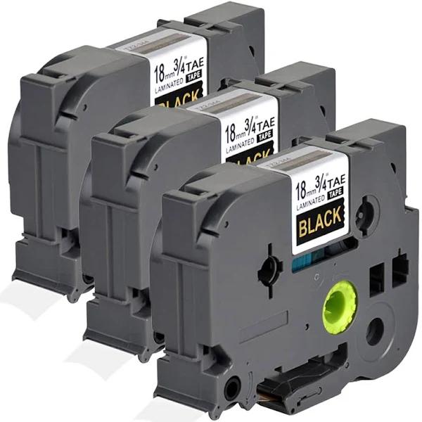 Compatible 3 x PT-1830SP Tape Brother PT1830SP 18mm Gold Text On Black Laminated Tape - 8 Meters