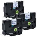 Compatible 3 x PT-2300 Tape Brother PT2300 18mm Blue Text On White Fabric Tape - 3 Meters