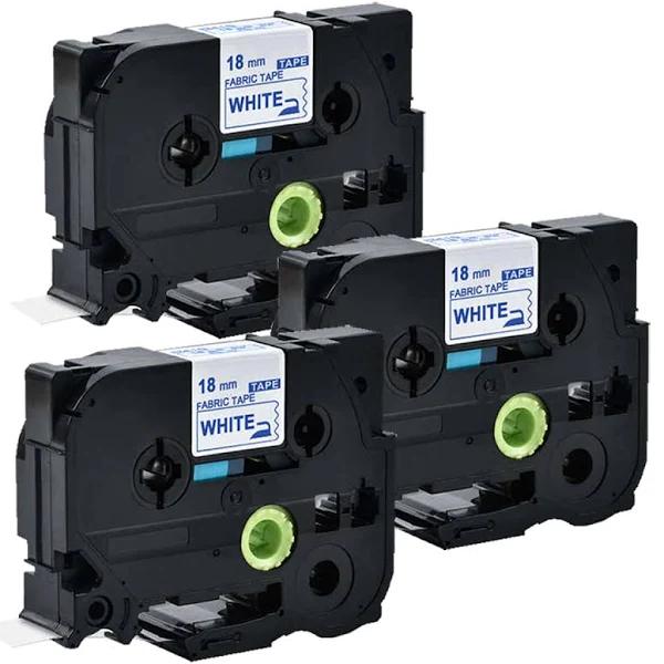 Compatible 3 x PT-2300 Tape Brother PT2300 18mm Blue Text On White Fabric Tape - 3 Meters