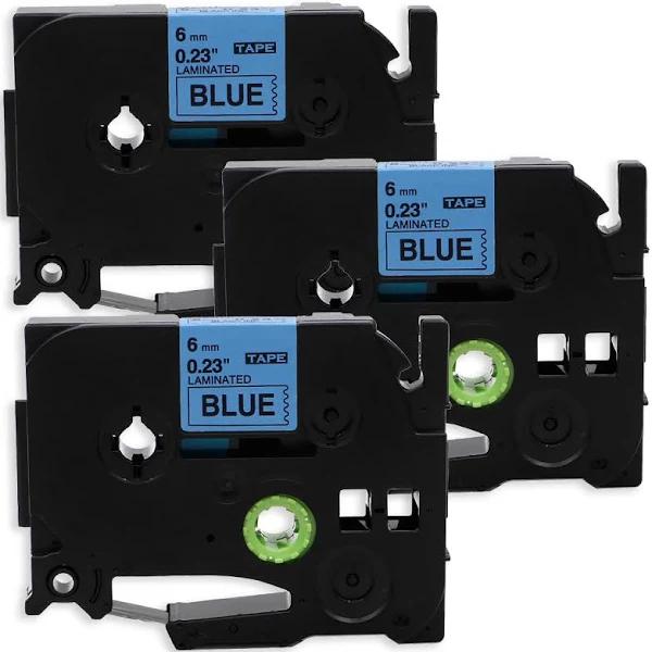 Compatible 3 x PT-2420PC Tape Brother PT2420PC 6mm Black Text On Blue Laminated Tape - 8 Meters