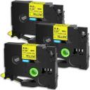 Compatible 3 x PT-E550WVP Tape Brother PTE550WVP 8.8mm Black Text On Yellow Heat Shrink Tube Tape