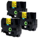 Compatible 3 x PT1650 Tape Brother PT-1650 24mm Black Text On Yellow Flexible ID Laminated Tape