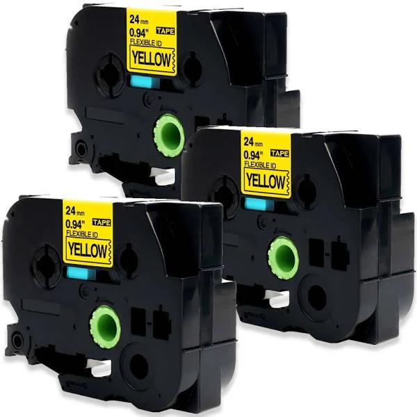 Compatible 3 x PT1650 Tape Brother PT-1650 24mm Black Text On Yellow Flexible ID Laminated Tape