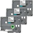 Compatible 3 x PT2430PC Brother PT-2430PC P-Touch Tape 6mm Black Text On Clear Tape