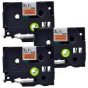 Compatible 3 x PT9200DX Tape Brother PT-9200DX 36mm Black Text On Orange Fluorescent Laminated Tape