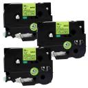 Compatible 3 x PT9200PC Tape Brother PT-9200PC 36mm Black Text On Yellow Fluorescent Laminated Tape