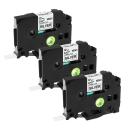 Compatible 3 x PTD450 Tape Brother PT-D450 12mm Black Text On Silver Laminated Tape