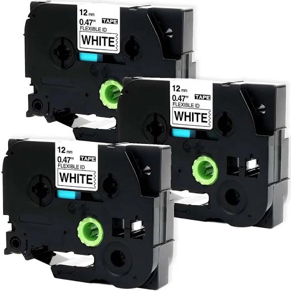 Compatible 3 x PTD450 Tape Brother PT-D450 12mm Black Text On White Flexible ID Laminated Tape